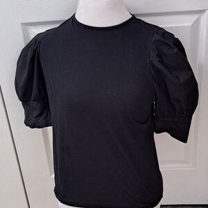 Oak & Fort Black Puffed Sleeve Top    Size M